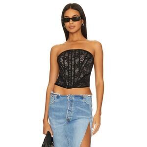 Revolve NBD Lupita Floral Lace Corset Top Strapless Boned Bodice Classy Goth S